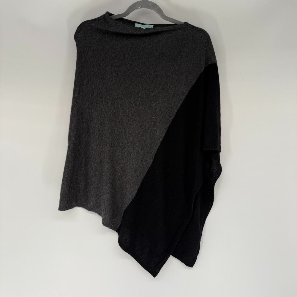 Celeste Wool Cashmere Poncho Sweater Wrap Womens OS Gray Black Colorblock Cozy - Picture 3 of 7